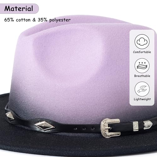 Lisianthus Gradient Color Fedora Hat for Women & Men - color: Black Band, Purple
