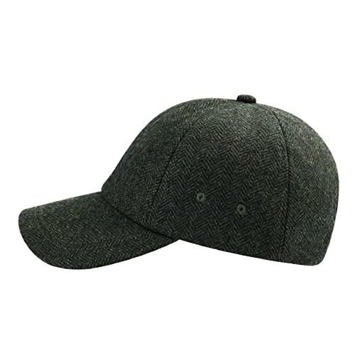 BOTVELA Men Wool Adjustable Tweed Baseball Cap - color: Herringbone Green