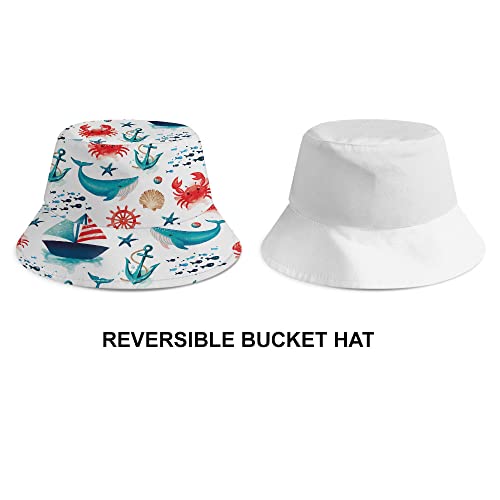 WIRESTER Reversible Bucket Hat Unisex Girl Women Men for Summer Outdoor Travel - color: Marine Boat Crab Pattern