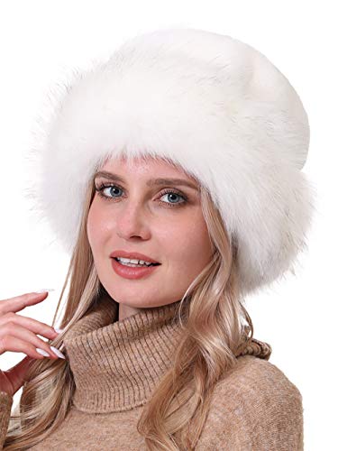 sy soul young Women's Leopard Faux Fur Hats Fluffy Bucket Hat Russian Style - color: White