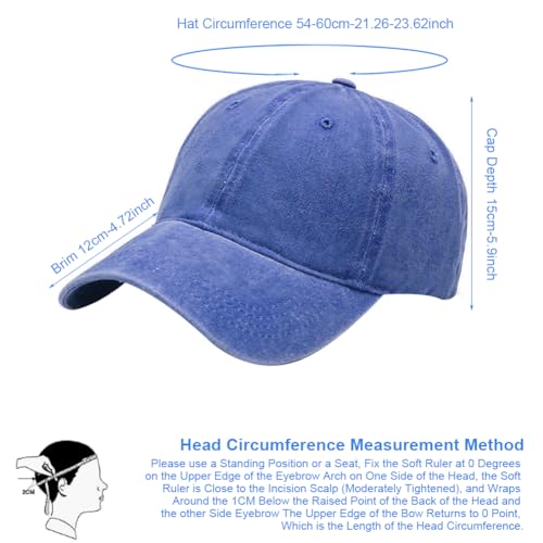 AOMIG Baseball Cap Women Men, Cotton Adjustable Dad Hat, Plain Vintage Washed Distressed Polo Hat, Golf Running Ball Cap - color: Royal Blue