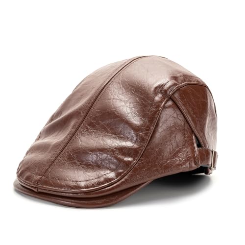 Quanhaigou Men Adjustable PU Leather Ivy Cap Newsboy Hat Women Beret Caps Classic Golf Cap Gatsby Driving Hat - color: Retro Coffee