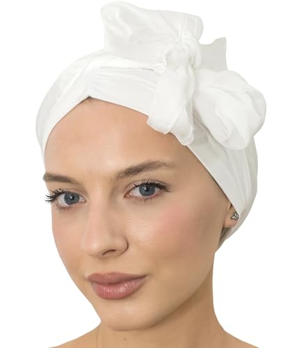 CAPLORD Chemo Headwrap for Women Turban Headwear for Cancer Patients Skull Cap Hair Loss Cover Lightweight Head Covering Hat - color: White