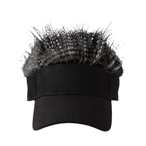 Mens Novelty Sun Visor Beach Hat Short Hair Wigs UV Protection Adjustable Golf Dad Cap Funny Hip Hop Rave Party Trucker Hat - color: Black & White