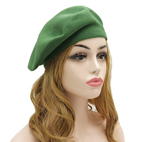 Wheebo Reversible Solid Color French Beret Hat for Women and Girls - color: Green