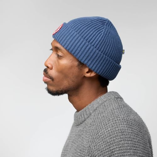 Fjällräven 1960 Logo Hat Beanie - Knit Winter Cap with Folded Cuff, Warm Soft Everyday Outdoor Hat - color: Indigo Blue