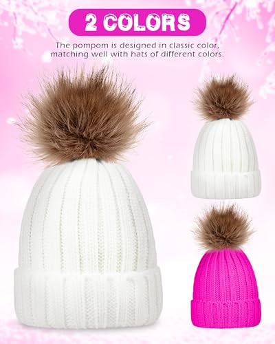 Syhood 4 Pcs Hat and Glove Set Winter Beanie and Glove Set - color: White and Pink
