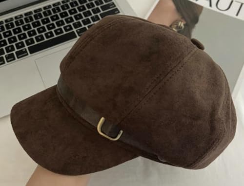 Vintage Newsboy Hats Winter Suede Caps Women's Octagonal Hat Fashion Gatsby Cabbie Baker Visor Beret Hat - color: Brown