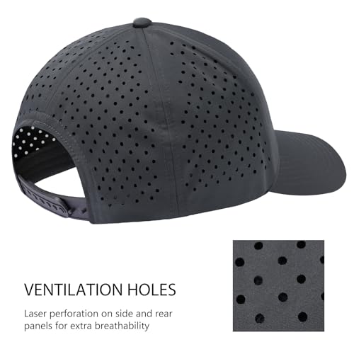 BASSDASH Unisex UPF 50+ Water Resistant Baseball Cap with Laser Cut Mesh - color: Dark Grey, style: Big Head