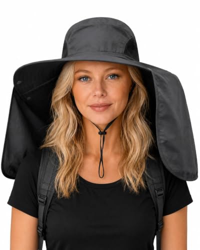 Sun Protection Hat with Neck Flap, Wide Brim Fishing Hat for Men and Women