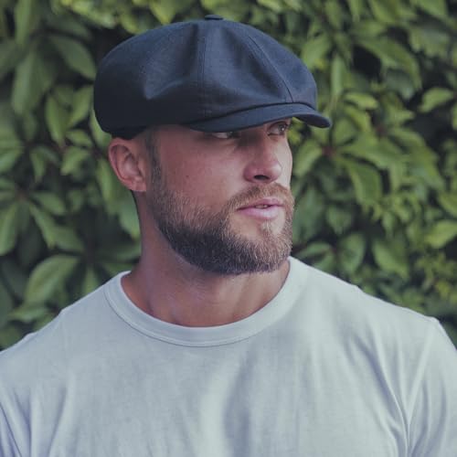 Sterkowski Model Rowdy | 100% Linen Newsboy Cap for Men and Women | Airy 8 Panel Paperboy Cap - color: Black, size: 7