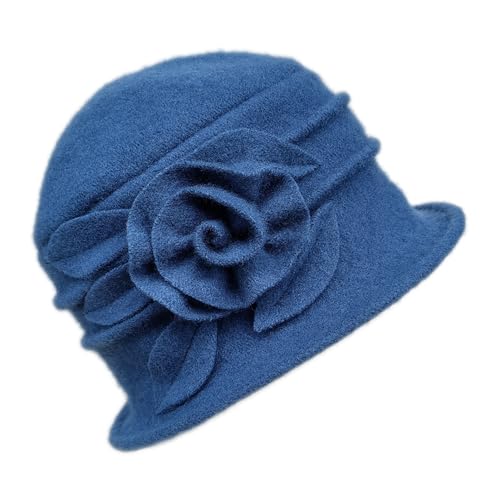Women Cloche Bucket Hat 1920s Vintage Dress Winter Hats - color: Flower Blue