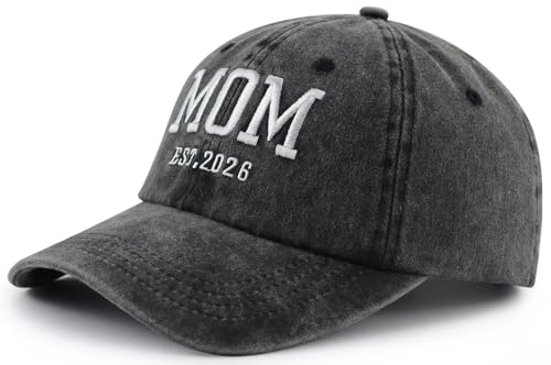 2PCS Mom and Dad EST 2027 2026 Hats for Women Men, New Parents Baseball Cap - color: Mom Black