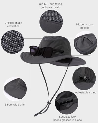 TOP-EX Waterproof UPF 50+ Sun Hat for Men, Oversized Fit,Golf Hiking - color: 95588_dark Grey, size: XX-Large