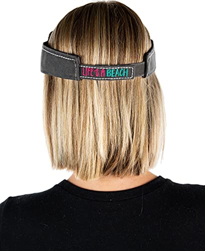 Funky Junque Womens Sun Visor, Adjustable Moisture Wicking Golf Cap - color: Life's a Beach - Black