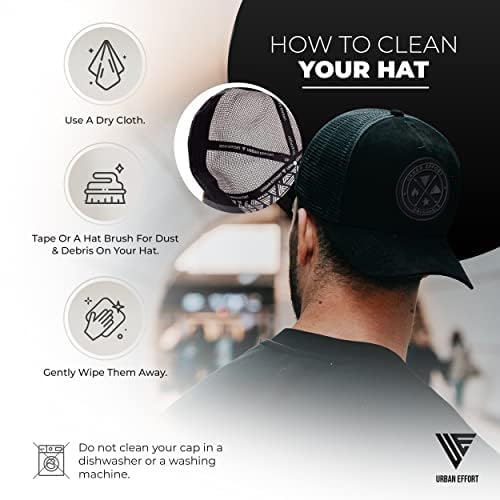 Urban Effort Trucker Hat for Men & Women, Mesh Back Baseball Cap, 5 Panel - color: Black/Black, style: Mesh Back