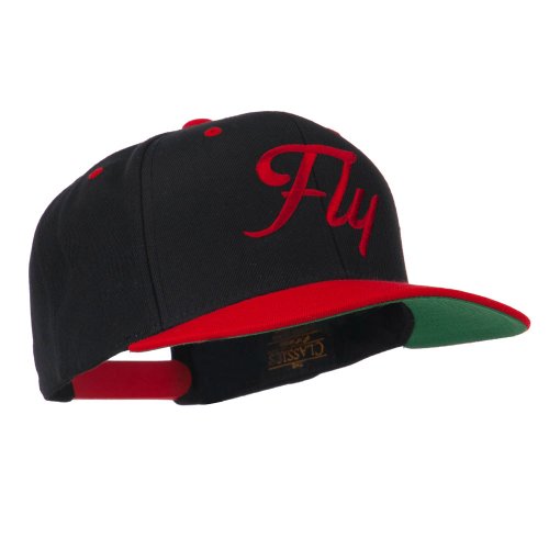 e4Hats.com Fly Embroidered Flat Bill Cap - color: Black Red