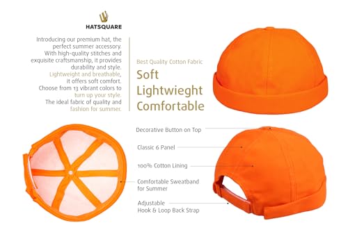 Cotton Docker Cap, Unisex Brimless Cap, Men Skull Cap, Brimless Beanie Hat, Men Women Cuffed Hat. - color: Orange