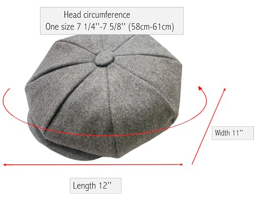 Oversized Men's Super Big 100% Wool 8 Panel Applejack Newsboy Cabbie Gatsby 20 Generation Hats (Not a Regular Apple hat) - color: Solid Charcoal