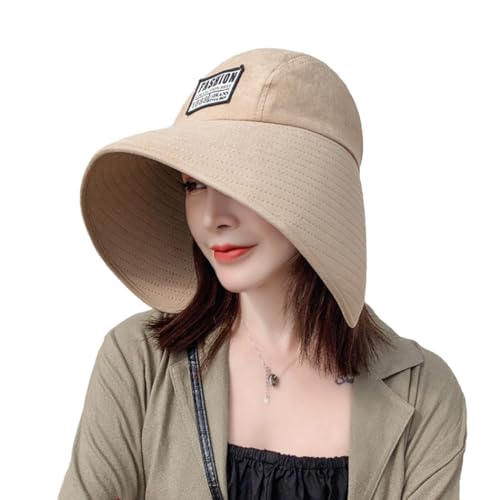 Women Floppy Sun Beach Hat Packable Wide Brim Bucket Hat UPF 50+ UV Protection Travel Beach Cap - color: Khaki