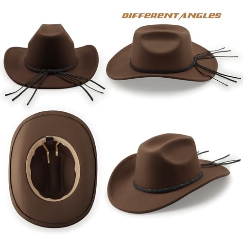 DRESHOW Western Cowboy Hat for Men Women Cowboy Cowgirl Hat Outdoor Wide Brim Retro Felt Fedora Hats Unisex Rolled up Caps - color: 1 Pack Style 8: Coffee