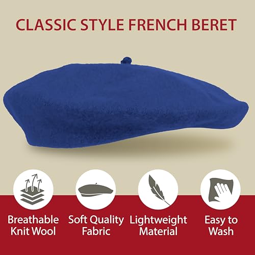 Kangaroo French Beret Wool Hat for Men & Women for Cosplay, Costume Parties - color: Navy
