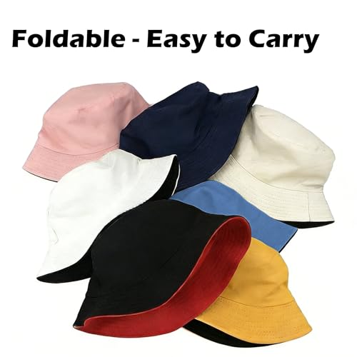Bucket Hat for Men and Women 2-in-1 Reversible Sun Protection Fashion Flat Top Cap for Fishing Travel Beach Sports - color: White-black