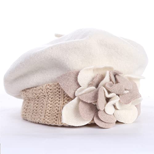 Lady French Beret 100% Wool Beret Chic Beanie Winter Hat HY023 - color: Cream