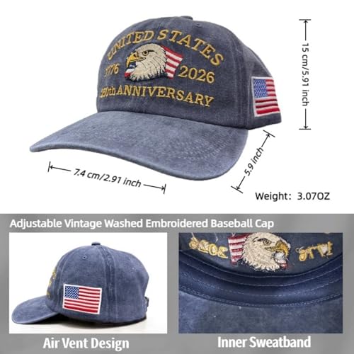 250th Anniversary USA Hat Retro Embroidered Baseball Cap Adjustable Mesh-Back Trucker Hat for Men Women - color: Non-mesh Navy Blue