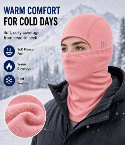Balaclava Ski Mask, Warm Fleece Face Cover for Winter Cycling - color: Pink