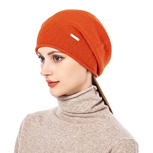 Knit Slouchy Beanie Hats for Women Cashmere Ski Cap Knitted Wool Soft Warm Winter Hat - color: A14-orange