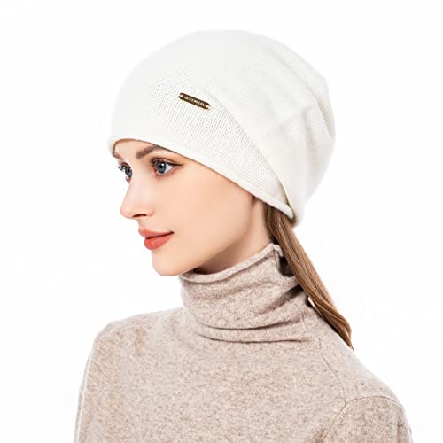 Knit Slouchy Beanie Hats for Women Cashmere Ski Cap Knitted Wool Soft Warm Winter Hat - color: A05-white