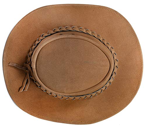 Australian Unisex Western Style Cowboy Outback Real Suede Leather Aussie Bush Hat - color: Tan, size: X-Large
