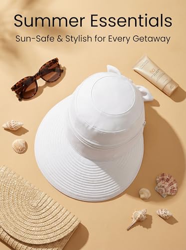 2-in-1 Women’s Sun Visor Sun Hat Zipper Off Ponytail Friendly, Lightweight Quick Dry, Summer UV Protection - color: White