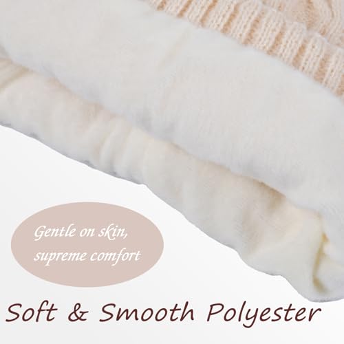 Pom Pom Beanie for Women & Girls, Warm Knit Winter Hat - color: Beige