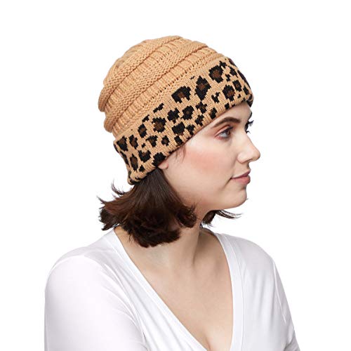 C.C Exclusives Cable Knit Beanie - Thick, Soft & Warm Chunky Beanie Hats - color: 0 Leopard Camel