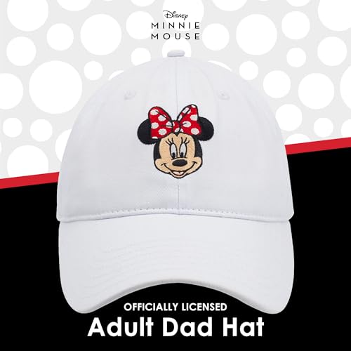 Disney Minnie Mouse Dad Hat, Cotton Adjustable Baseball Cap with Curved Brim - color: White