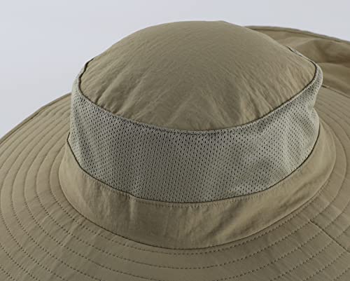Home Prefer Outdoor UPF50+ Mesh Sun Hat Wide Brim Fishing Hat with Neck Flap Sun Hat for Men Women - color: Light Vert Khaki
