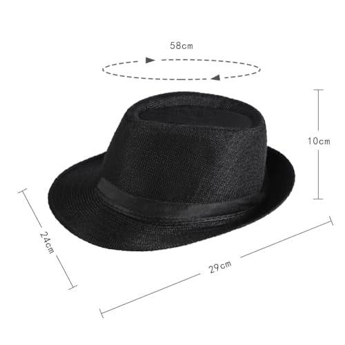 Sun Fedoras Hats for Men Women Trilby Panama Jazz Beach Hat Summer UPF50+ Vintage Short Brim Anti-UV Cap with Band - color: Black