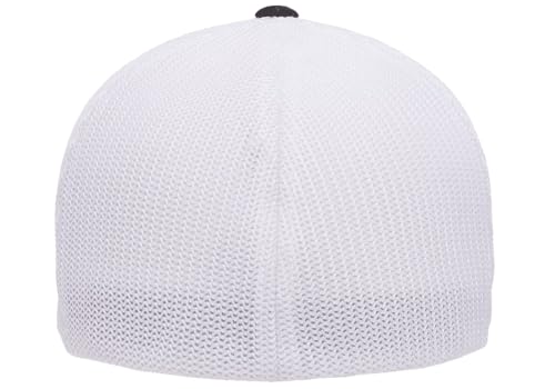 Flexfit 6511 핏 미드 프로파일 스트레치 메시 패널 트러커 캡 - color: 블랙/화이트., size: 단일 사이즈