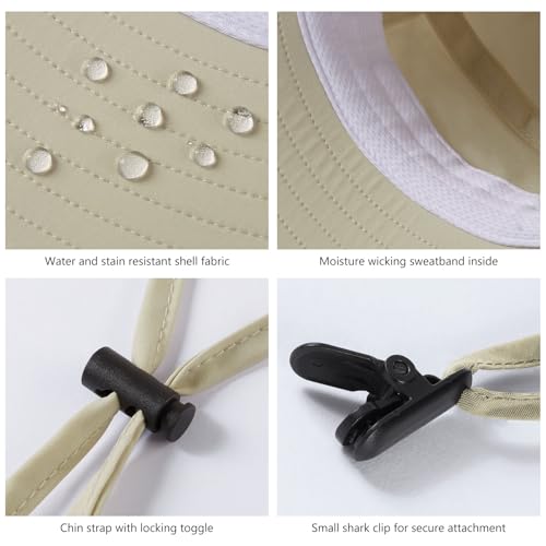 UPF 50+ Foldable Sun Hats Wide Brim with Large Neck Flap for Men Women UV Protection Gardening Fishing Beach Hat - color: Pack of 2, Beige & Green