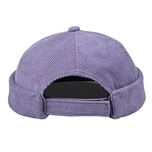 Vintage Old School Unisex Roll Cuff Brimless Sailor Docker Hat - color: 389-purple