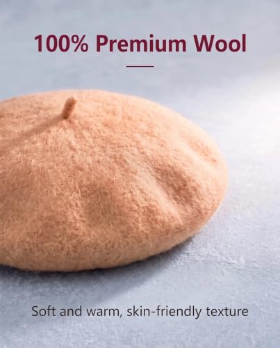 French Beret Hats for Women Men - Classic Wool Beanie Winter Cap - color: Camel