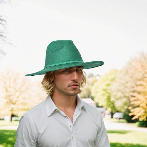 Fedora Hat for Men Women, Wide Brim Felt Panama Cap - color: Green