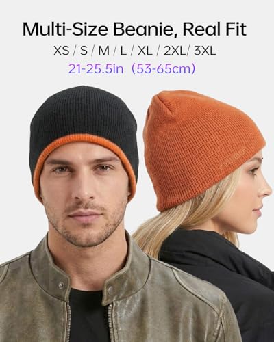 Zylioo XXL XL L Reversible Beanie for Big Heads Men Women, Winter Knit Hat - color: Black-orange, size: X-Large-3X-Large