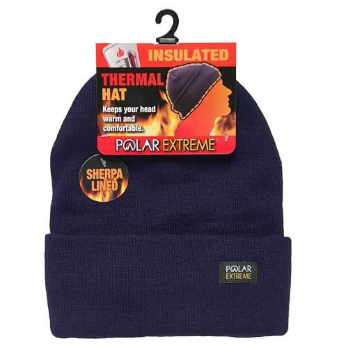 Polar Extreme Men's Sherpa-Lined Knit Winter Hat – Warm, Gift for Dad, Cold Weather - color: Navy Cuff