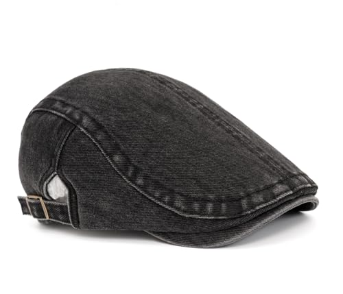 QHFHULV Newsboy Cap for Men Cotton Flat Gatsby Ivy Golf Cabbie Driving Hat - color: Classic Black