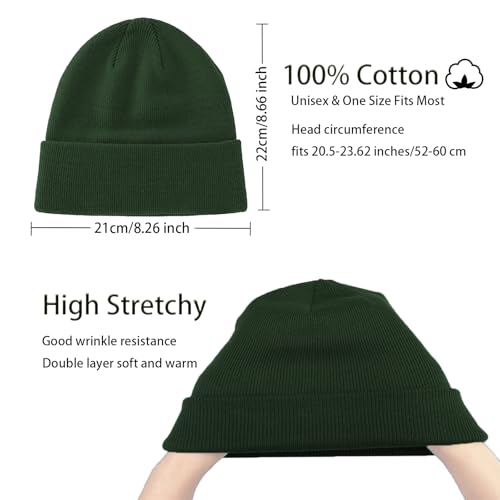 100% Cotton Beanie Hats for Women Men Winter Knit Hats Skull Cap - color: 1-olive Green