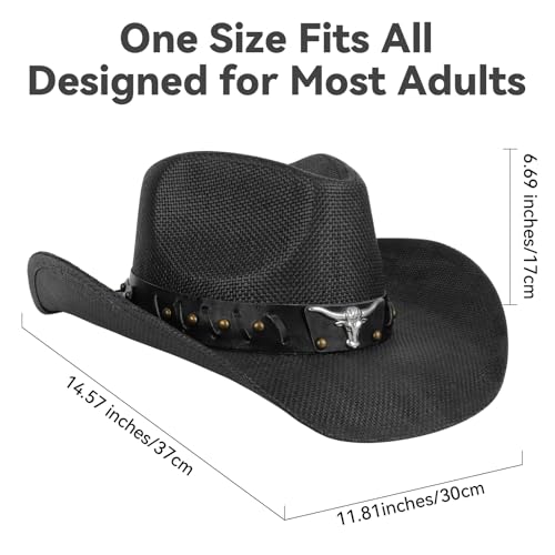 WQWOVRVO Cowboy Hat,Cowgirl Hat,Western Cowboy Hats for Women/Mens/Straw Wide with Shapeable Brim Cowboy Hat for Womens - color: Black