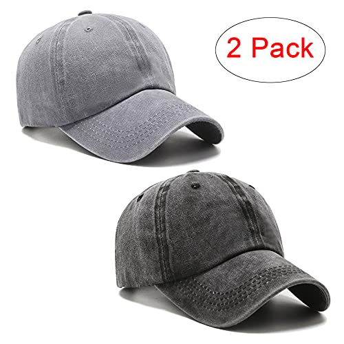 PFFY 2 Packs Vintage Washed Distressed Baseball Cap Dad Hat for Men Women - color: Black+grey